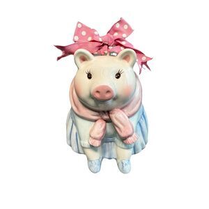 Vintage Mud Pie Be‎ Classic Piggy Bank Pig With Classy Scarf Bow Cute Blue Skirt